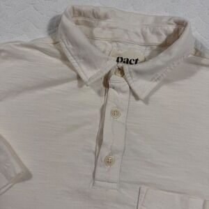 Pact Polo Shirt Mens S Cream Organic Cotton Slub Pocket Casual NWOT